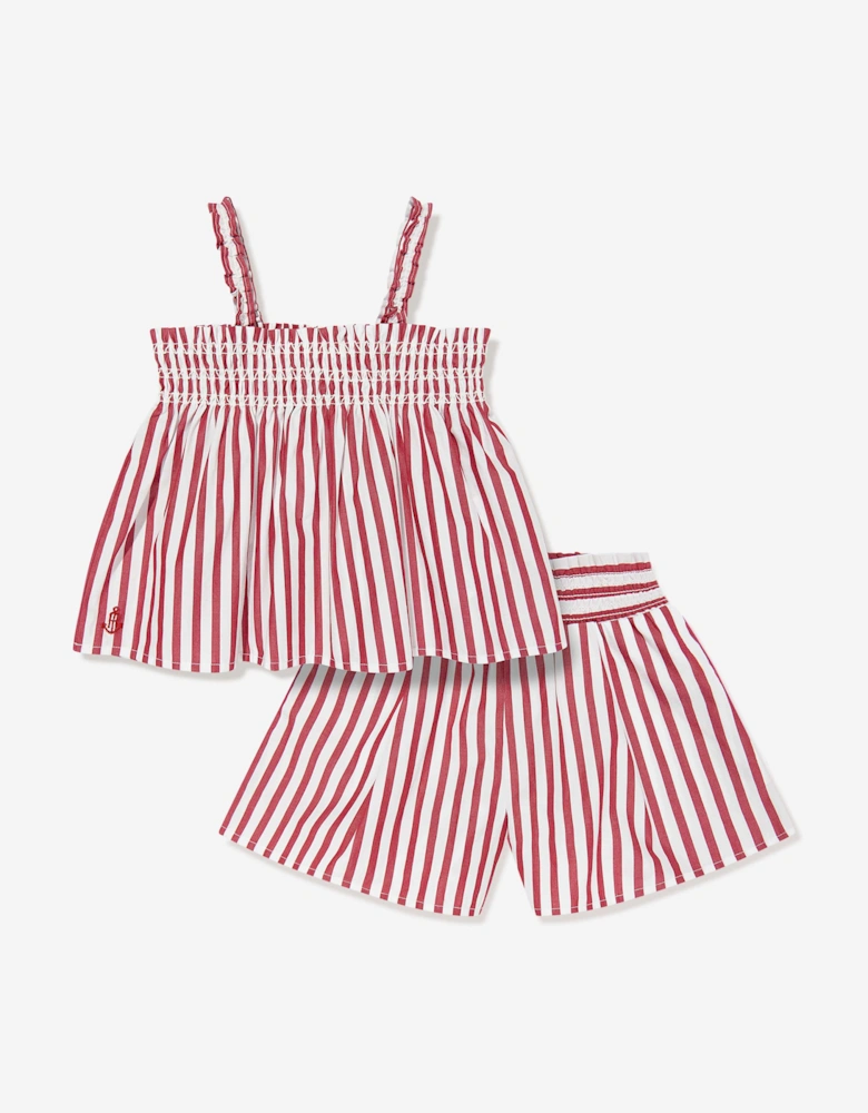 Girls Striped Shorts Set in Red