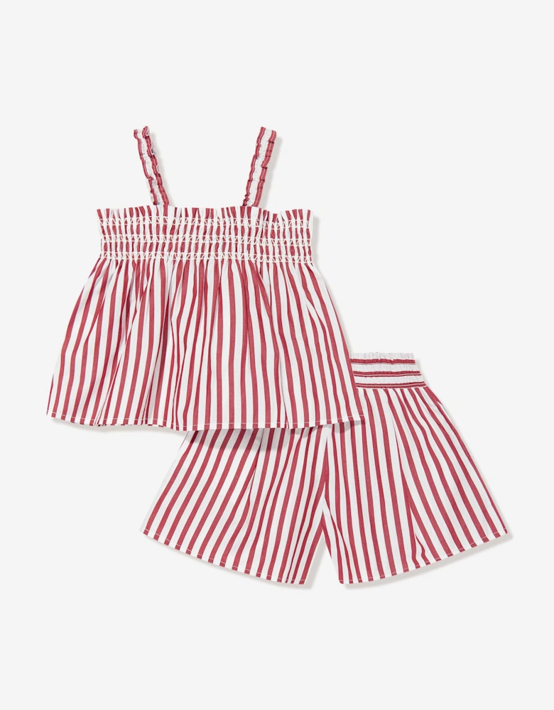 Girls Striped Shorts Set in Red
