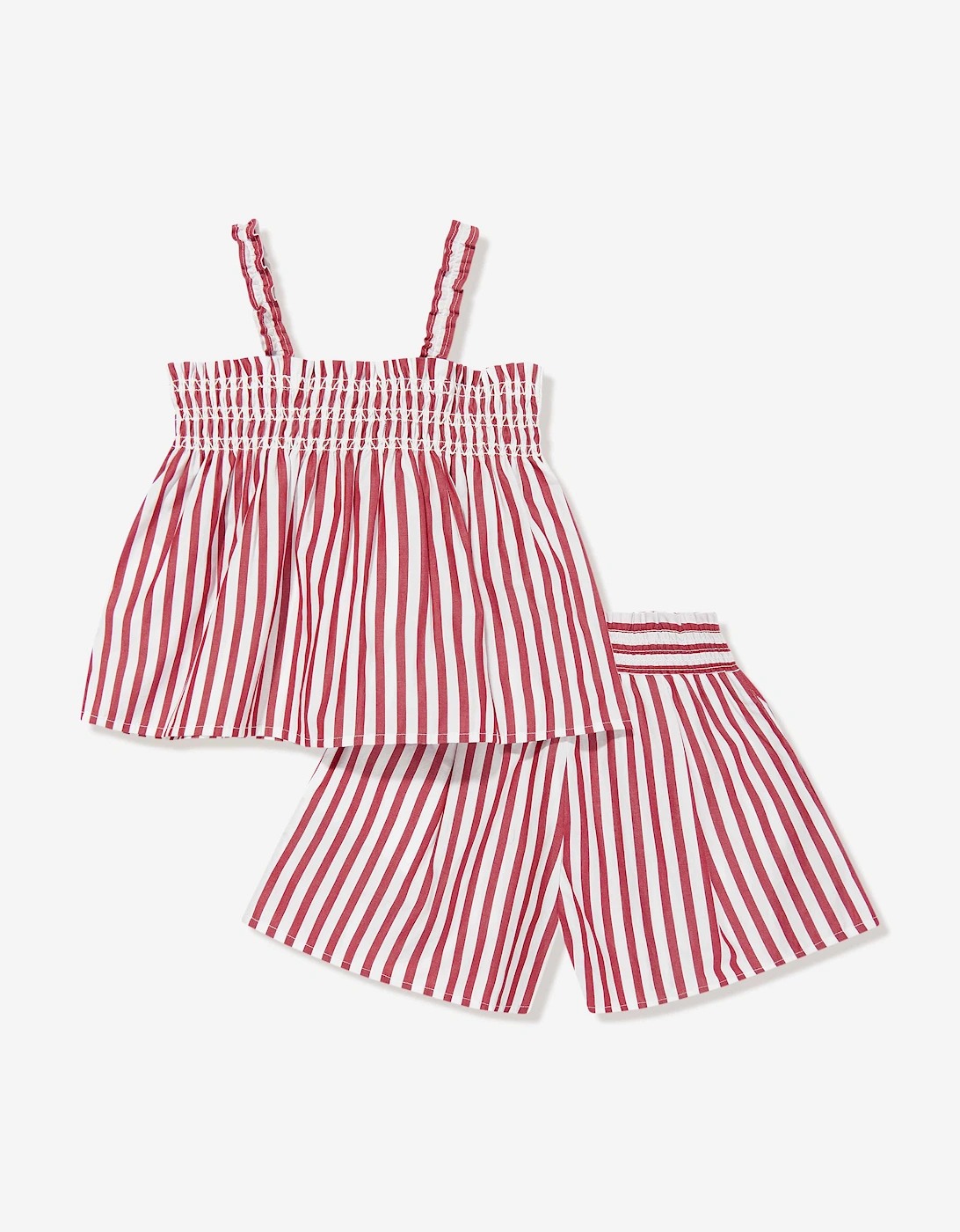 Girls Striped Shorts Set in Red