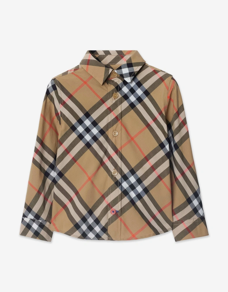 Baby Boys Owen Long Sleeve Check Shirt in Beige