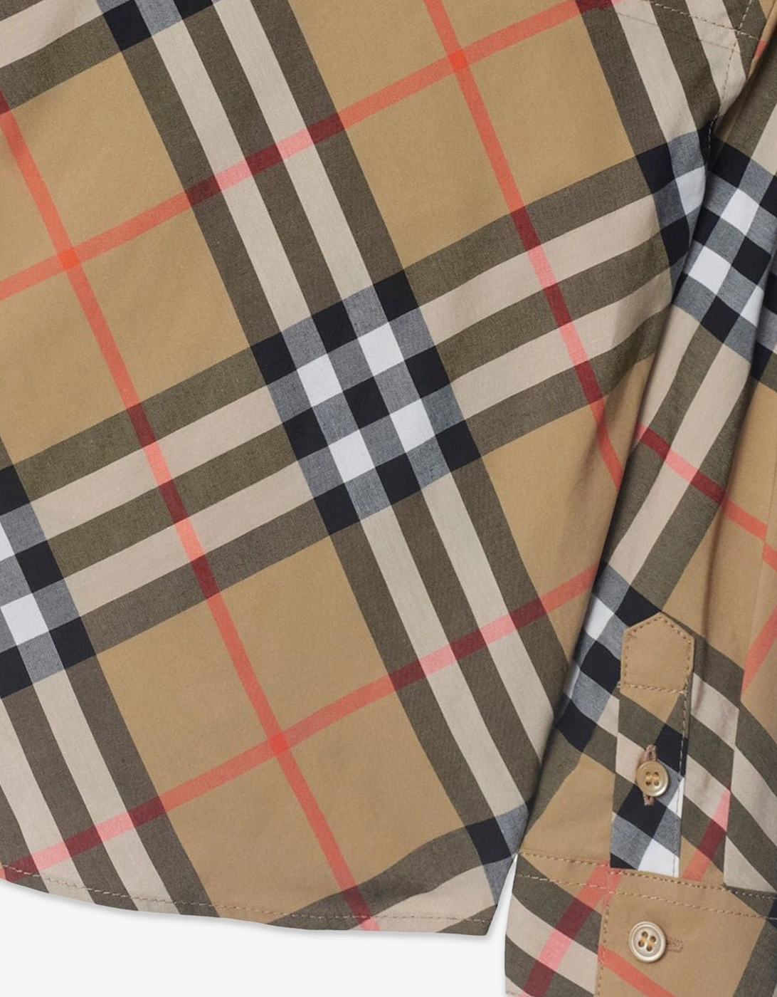 Baby Boys Owen Long Sleeve Check Shirt in Beige