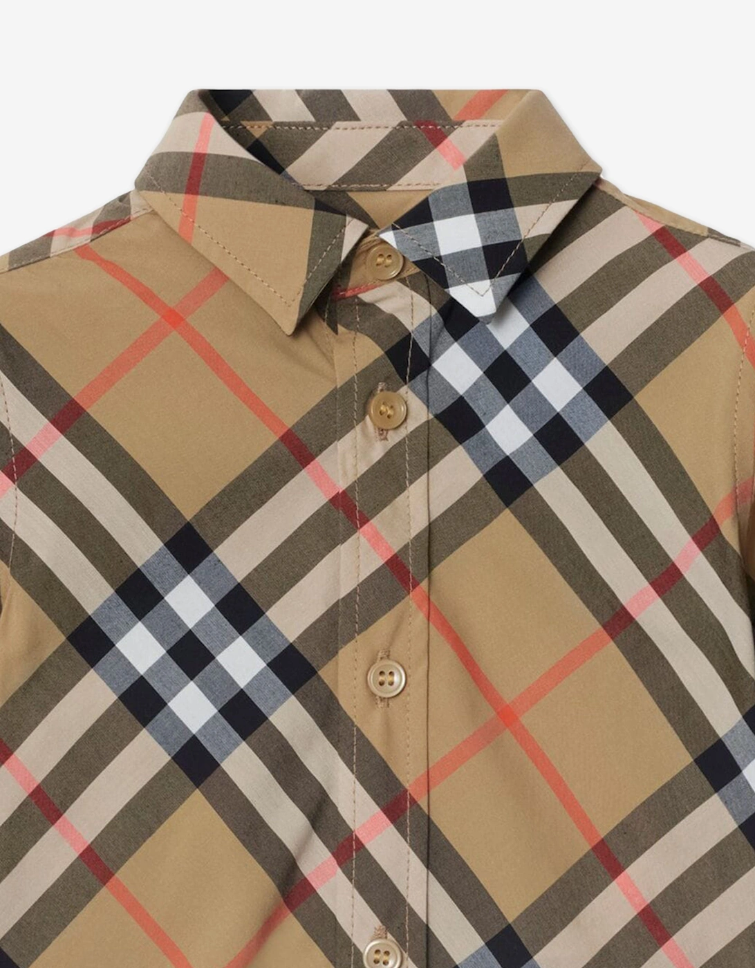 Baby Boys Owen Long Sleeve Check Shirt in Beige