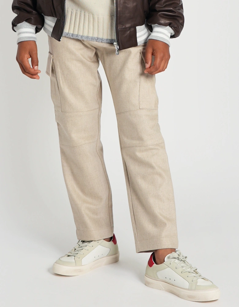 Boys Cargo Trousers in Beige