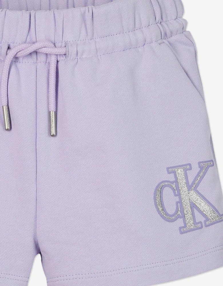 Girls Metallic CK Shorts in Purple