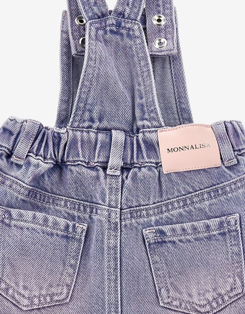 Baby Girls Rose Denim Dungaree Dress in Blue