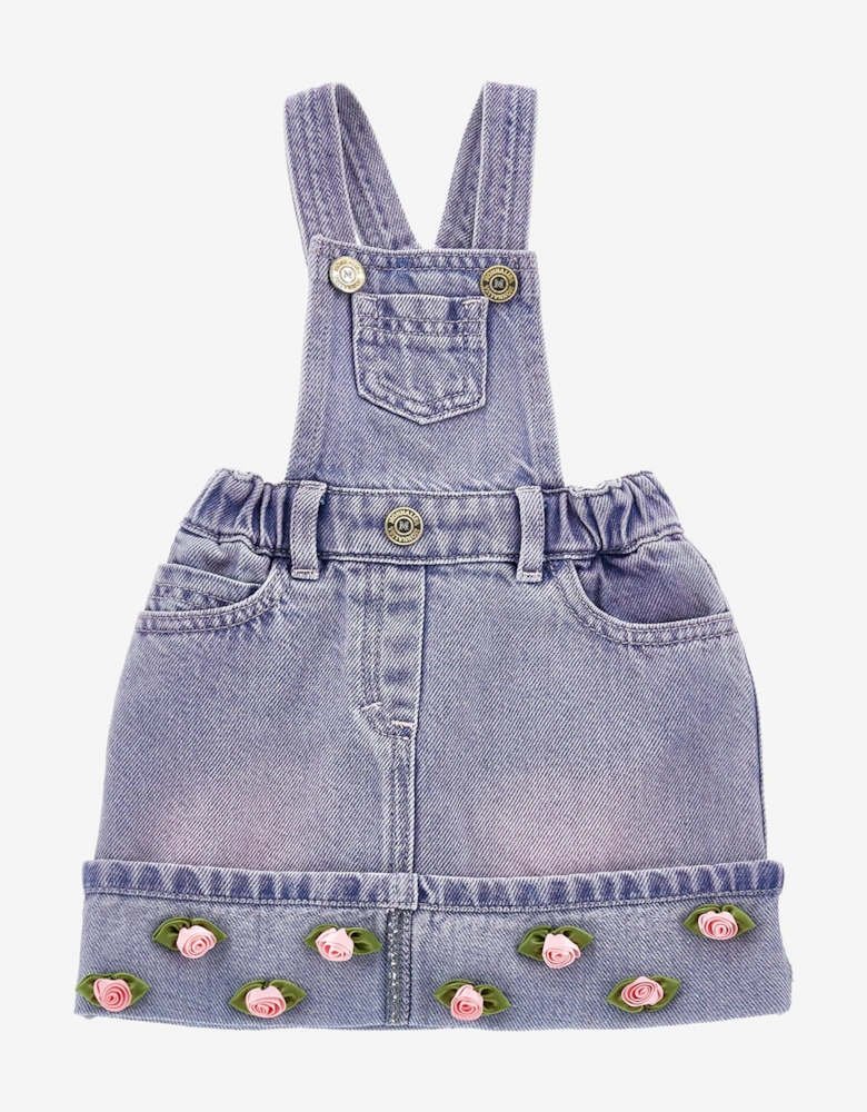 Baby Girls Rose Denim Dungaree Dress in Blue