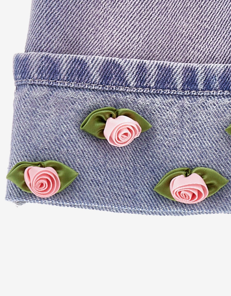 Baby Girls Rose Denim Dungaree Dress in Blue