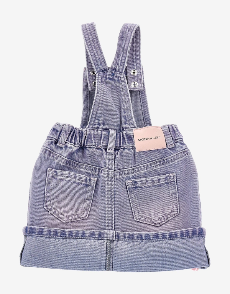 Baby Girls Rose Denim Dungaree Dress in Blue