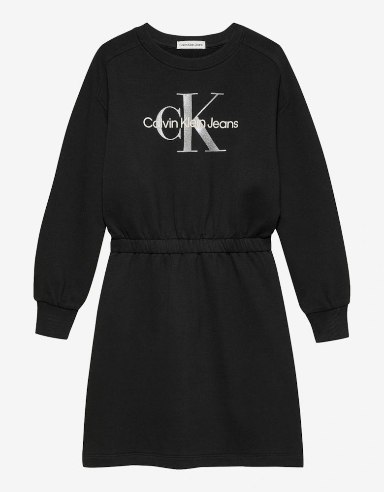Girls Glitter Monologo Sweater Dress in Black