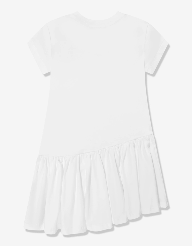 Girls Jersey Ruffle Dress in White