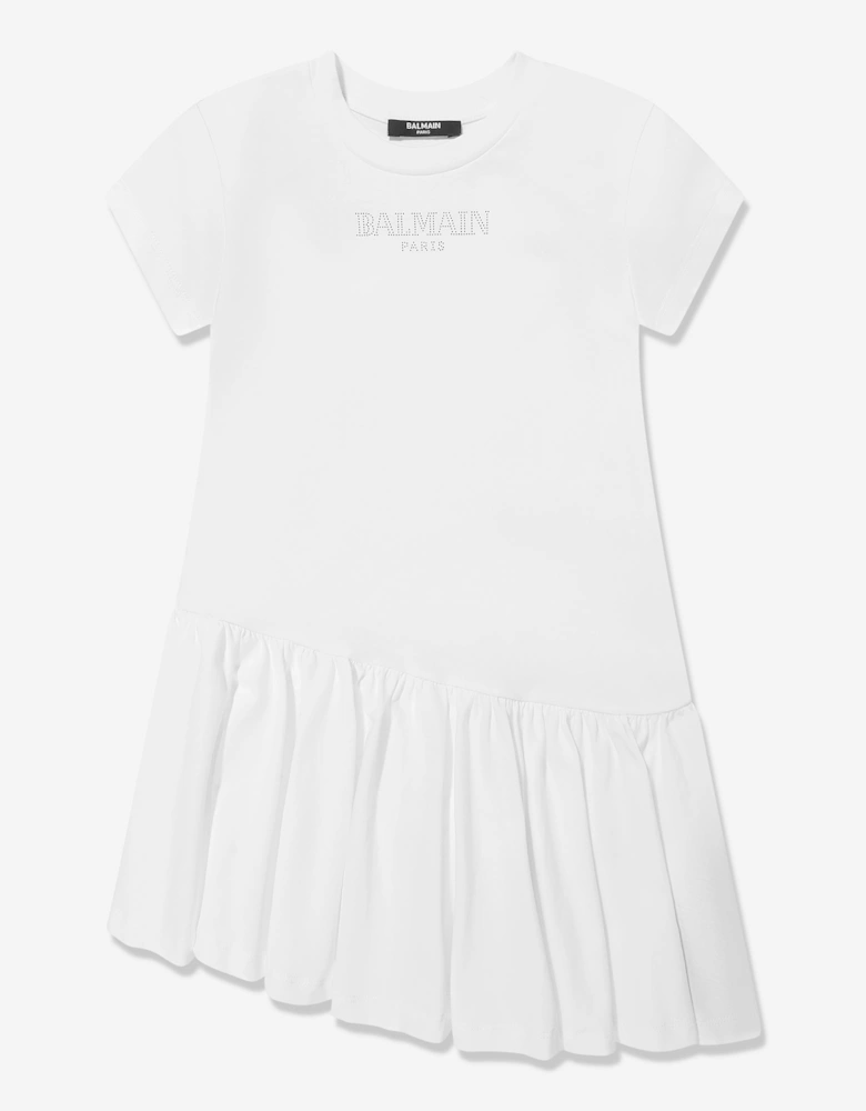 Girls Jersey Ruffle Dress in White