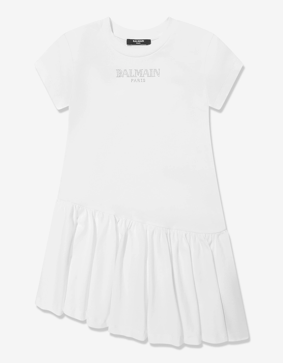 Girls Jersey Ruffle Dress in White, 5 of 4