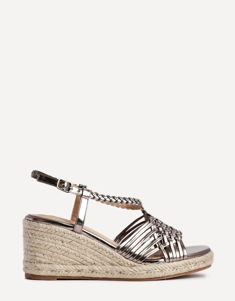 Evolve Pewter Faux Leather Woven Espadrille Wedge