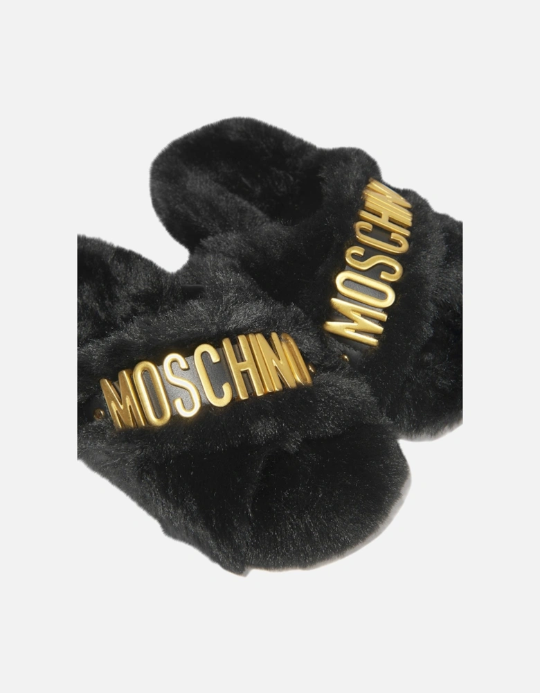 Girls Faux Fur Logo Slippers