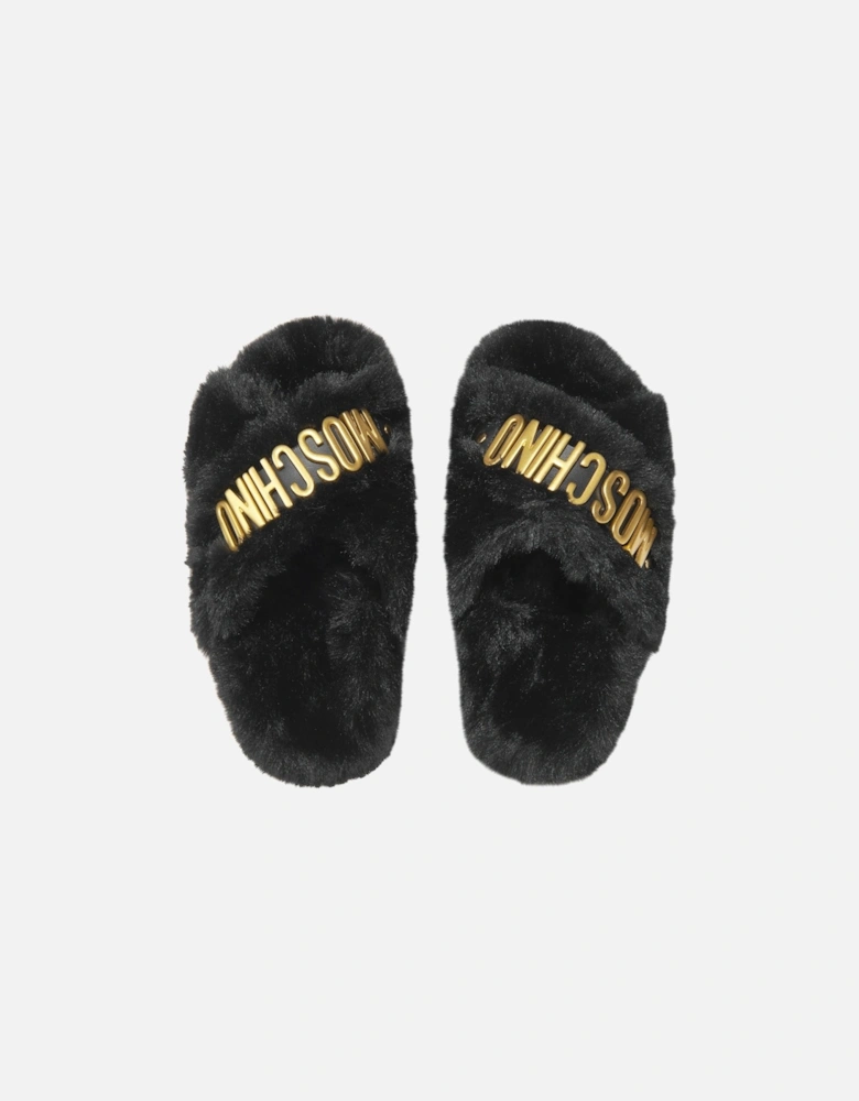 Girls Faux Fur Logo Slippers
