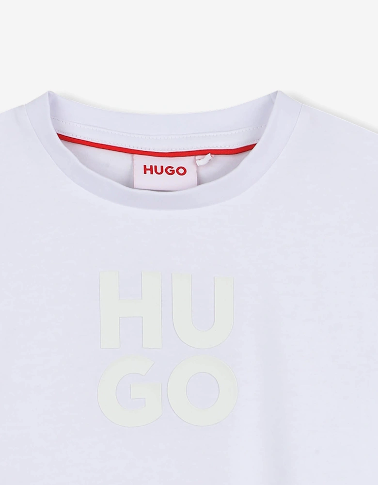Boys Stacked Logo Print T-Shirt in White