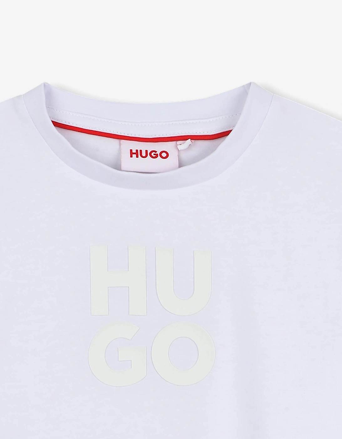 Boys Stacked Logo Print T-Shirt in White