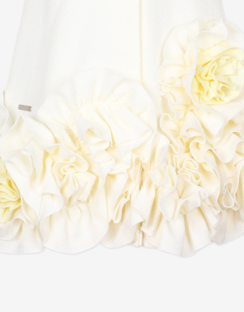 Girls Dream On Frilly Flower Dress in Ivory