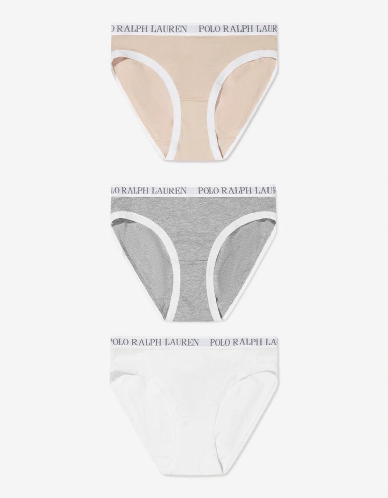 Girls Solid 3 Pack Bikini Knickers Set in Grey