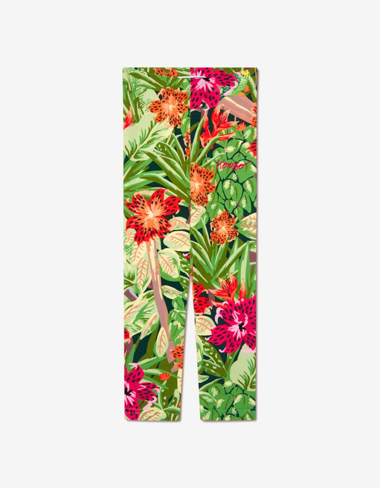 Girls Tropical Print Leggings in Green