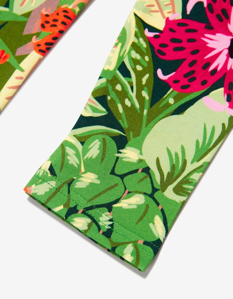Girls Tropical Print Leggings in Green