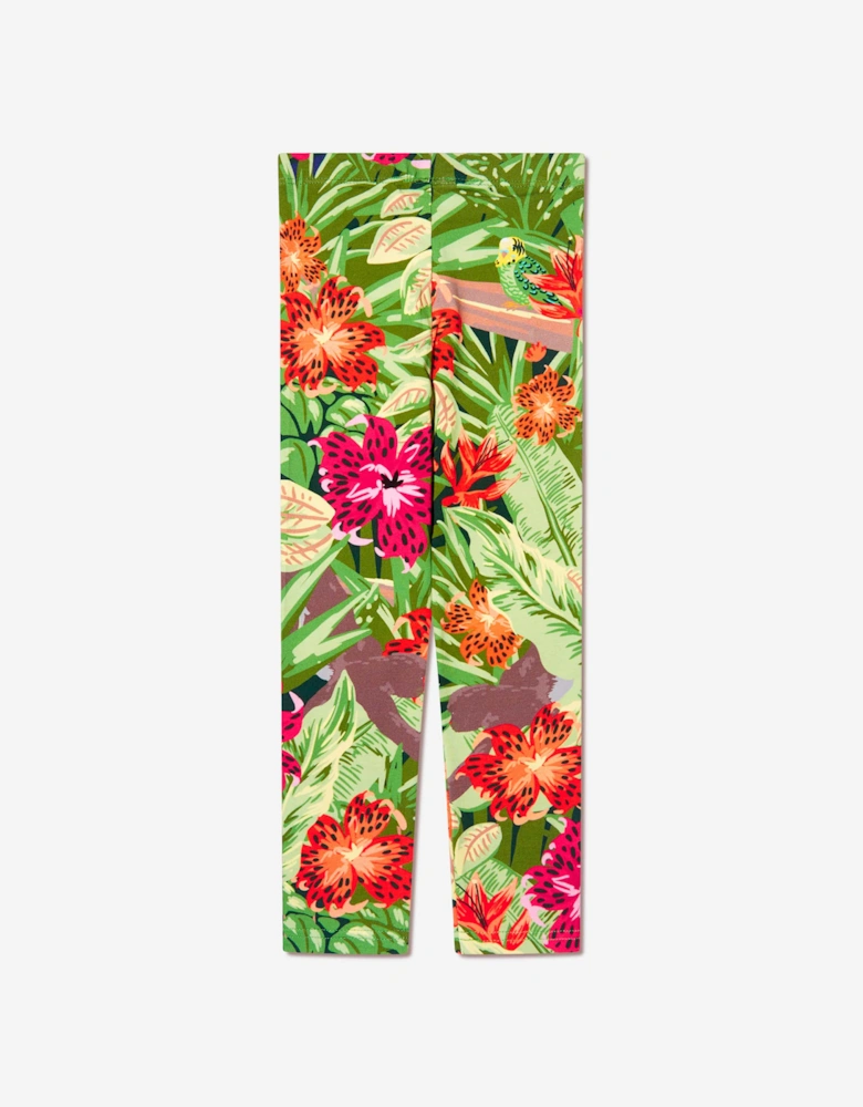 Girls Tropical Print Leggings in Green
