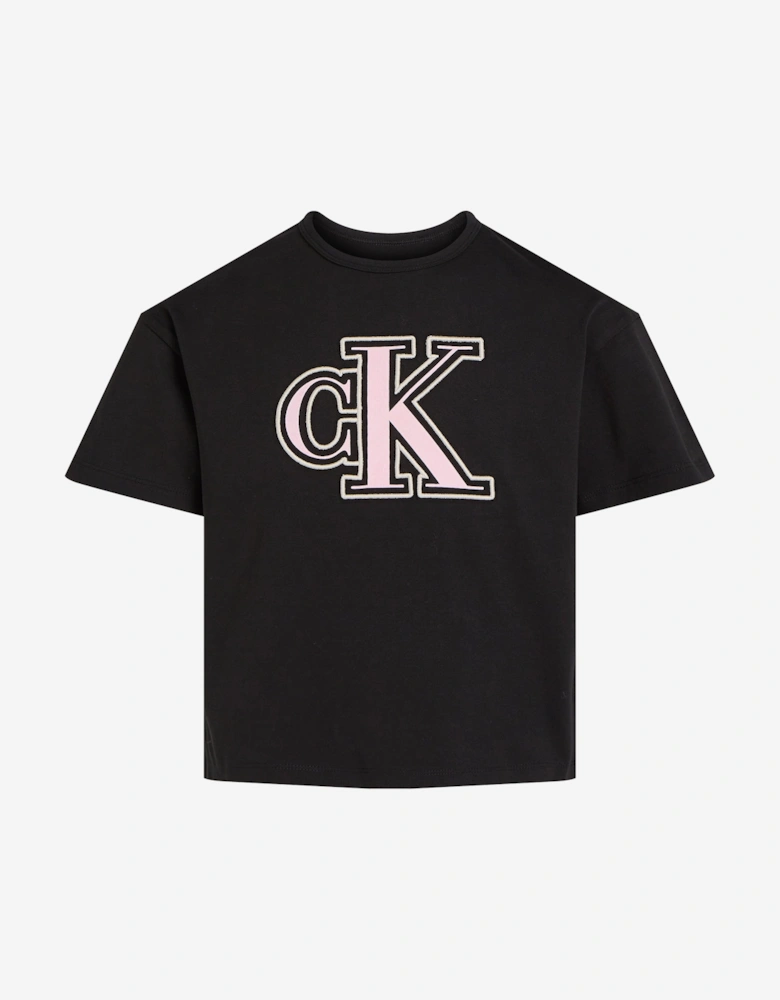 Girls Monogram Flock Boxy T-Shirt in Black