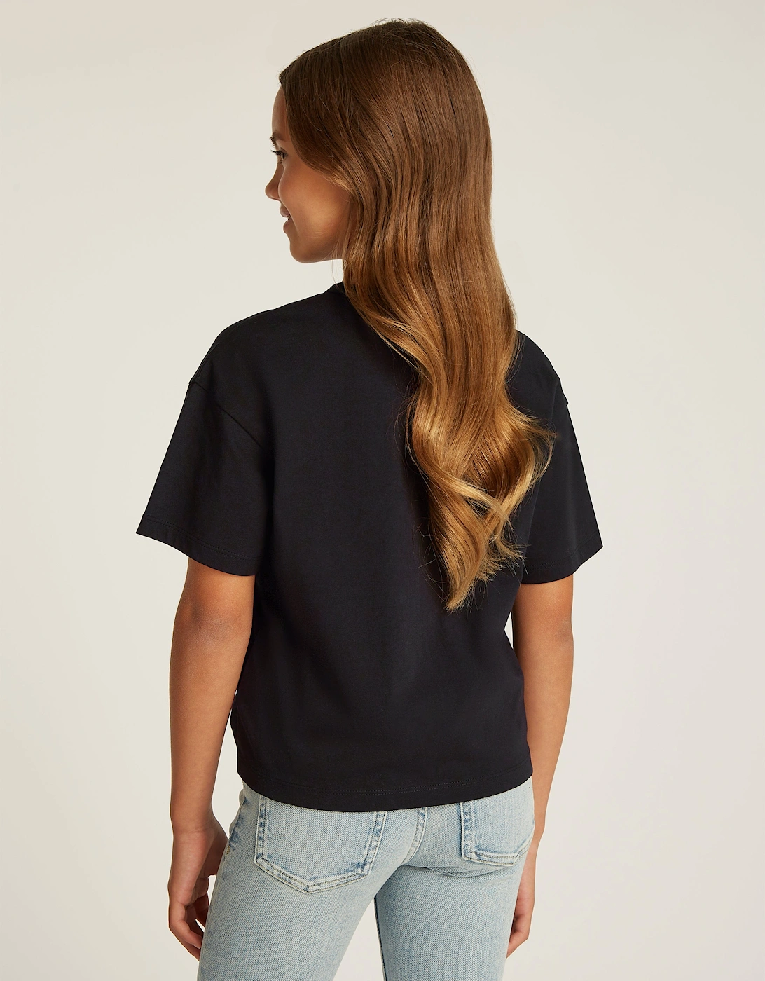 Girls Monogram Flock Boxy T-Shirt in Black