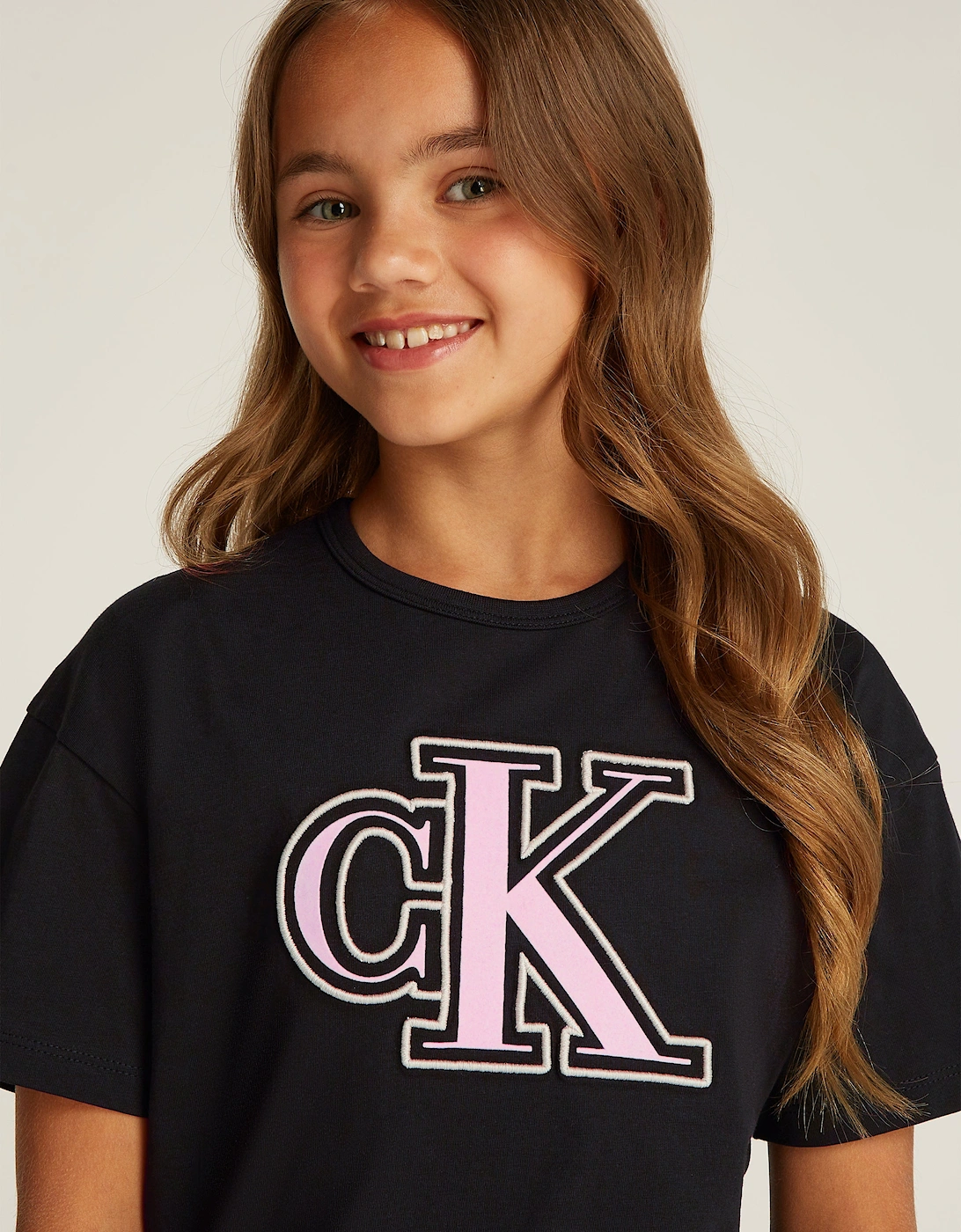Girls Monogram Flock Boxy T-Shirt in Black