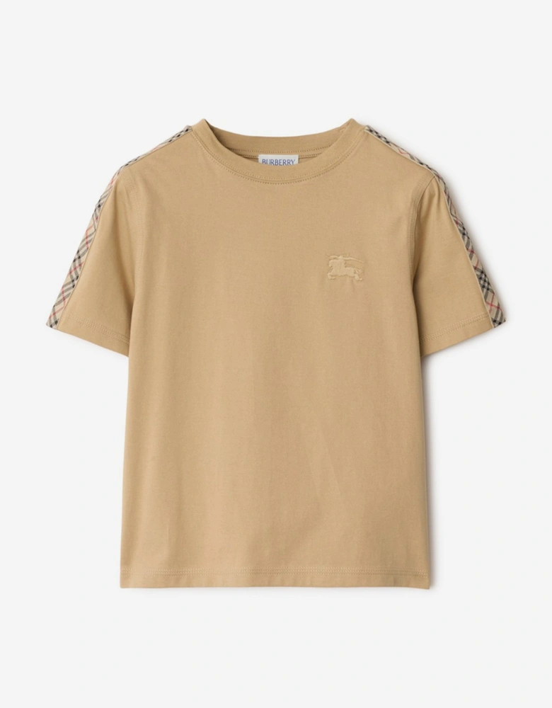 Boys Cedar Check Tape T-Shirt in Beige