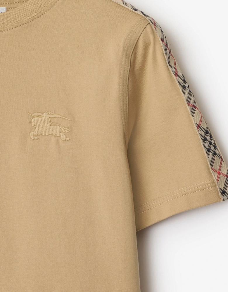 Boys Cedar Check Tape T-Shirt in Beige