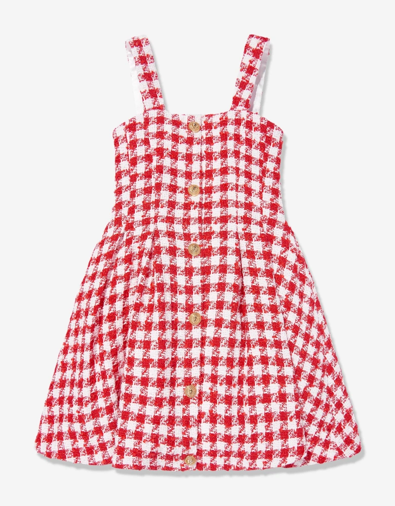 Girls Checked Tweed Dress in Red