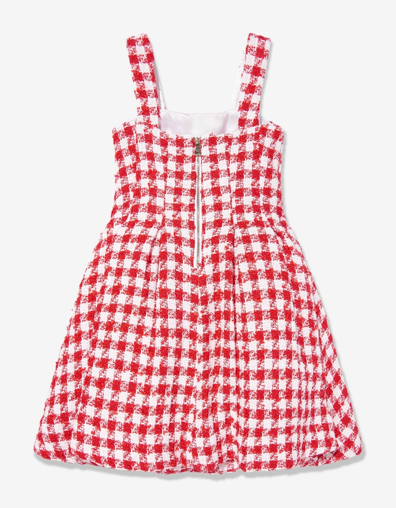 Girls Checked Tweed Dress in Red