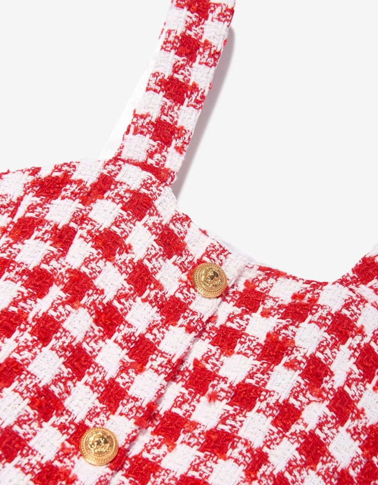 Girls Checked Tweed Dress in Red