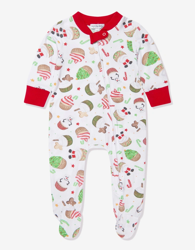 Baby Festive Cupcakes Zipper Babygrow in White