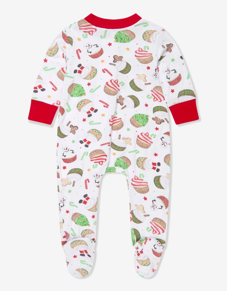 Baby Festive Cupcakes Zipper Babygrow in White