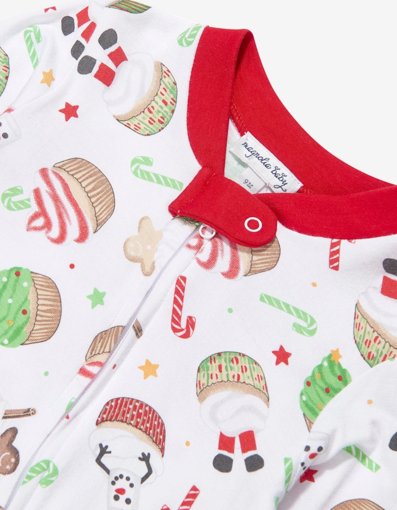 Baby Festive Cupcakes Zipper Babygrow in White