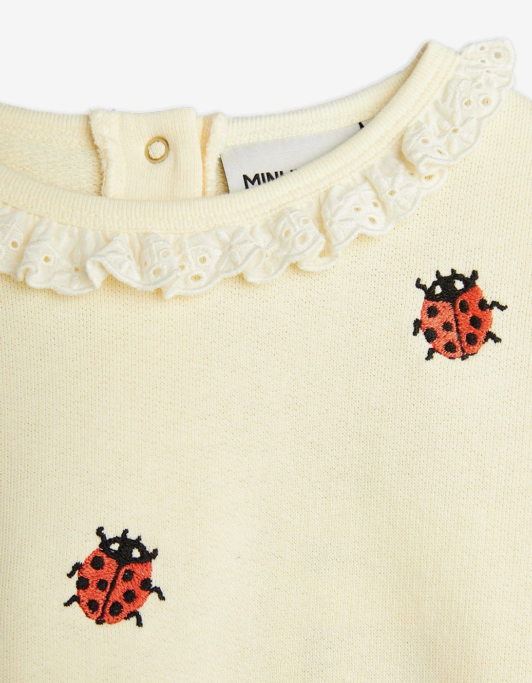 Girls Ladybugs Embroidered Lace Sweatshirt in Ivory
