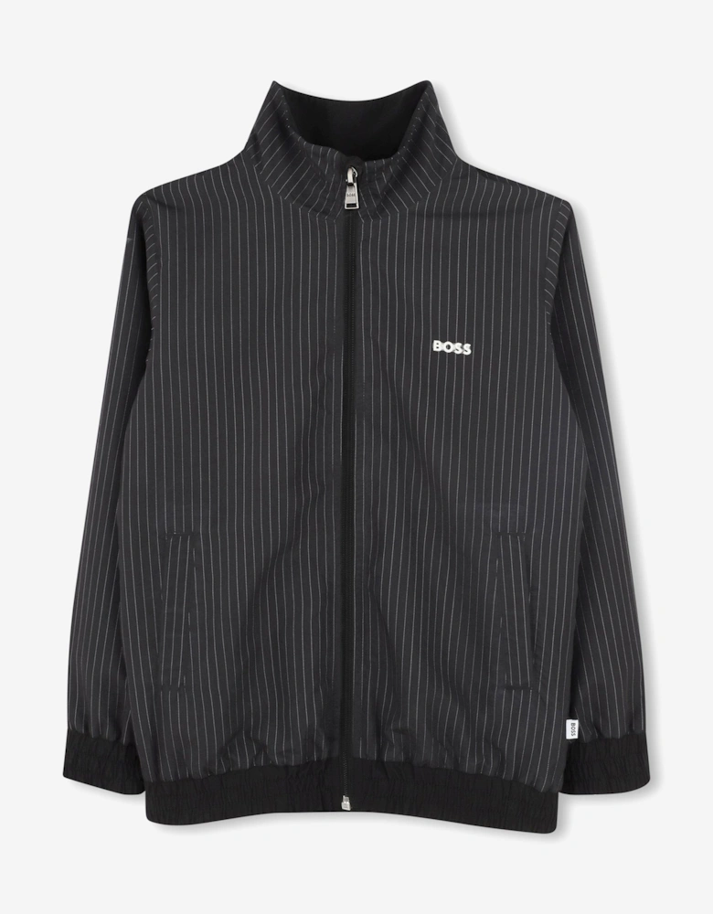 BOSS Boys Striped Zip Up Top in Black