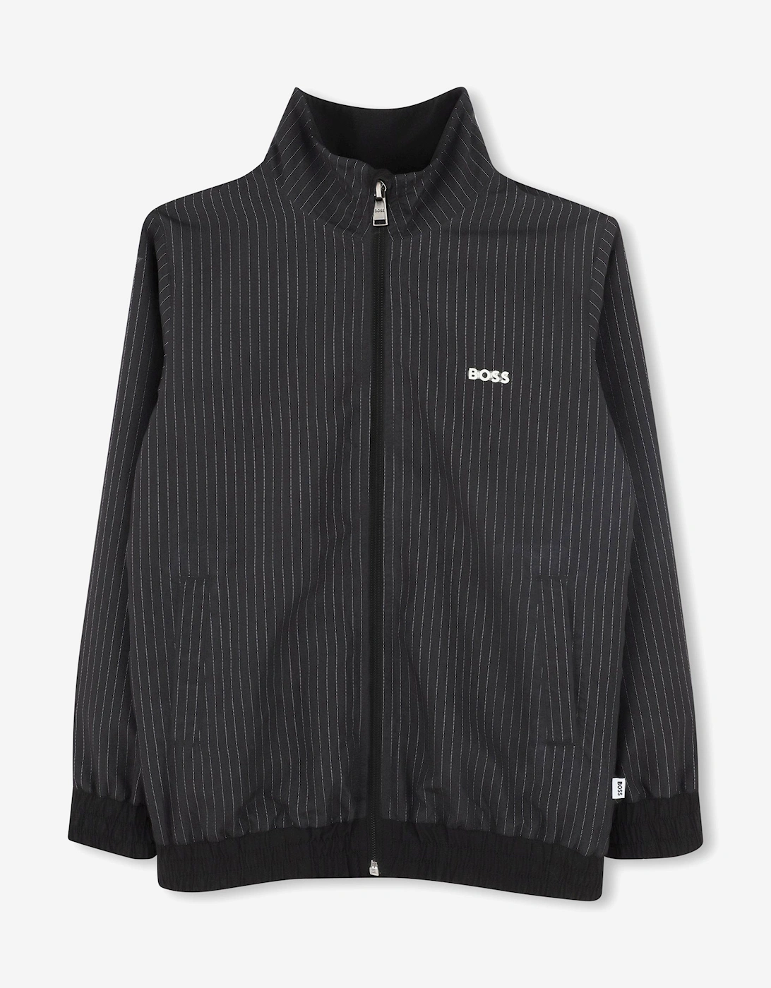 BOSS Boys Striped Zip Up Top in Black, 5 of 4