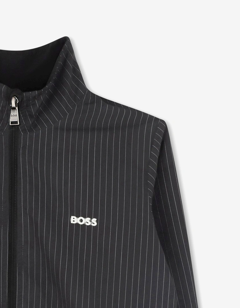 BOSS Boys Striped Zip Up Top in Black