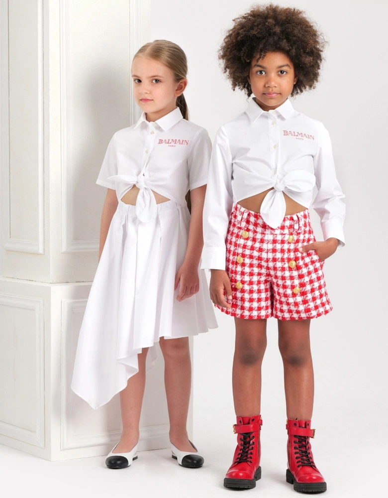 Girls Asymmetrical Shirt Dress in White