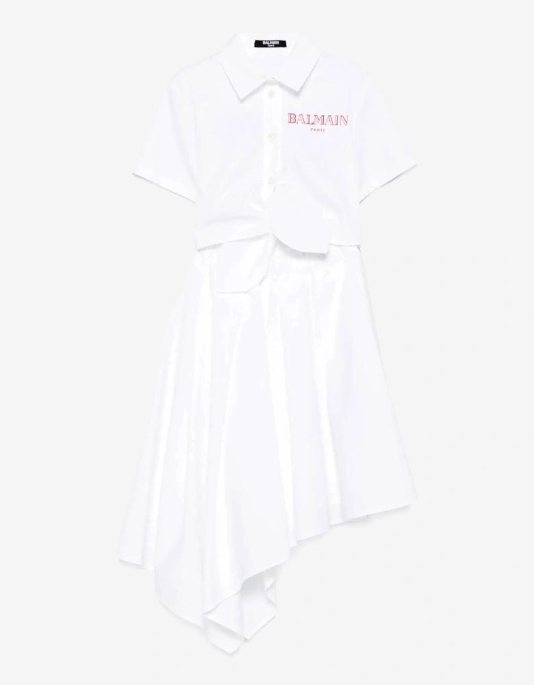 Girls Asymmetrical Shirt Dress in White