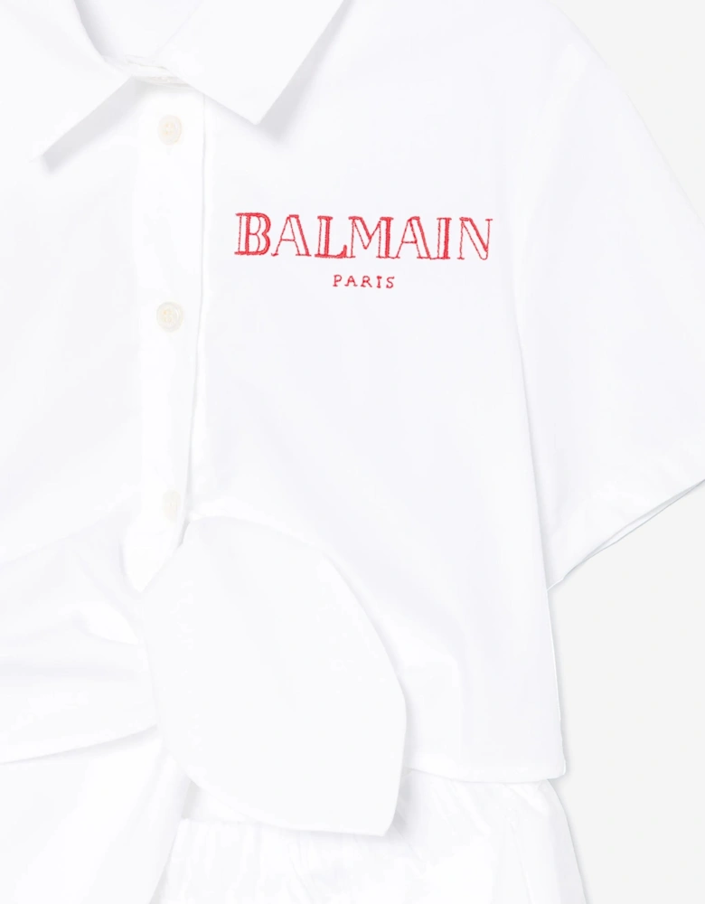 Girls Asymmetrical Shirt Dress in White