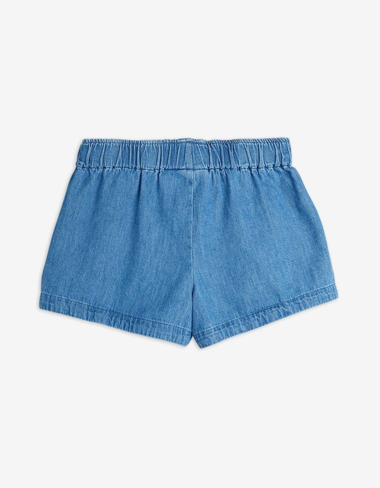 Kids Note Embroidered Denim Shorts in Blue