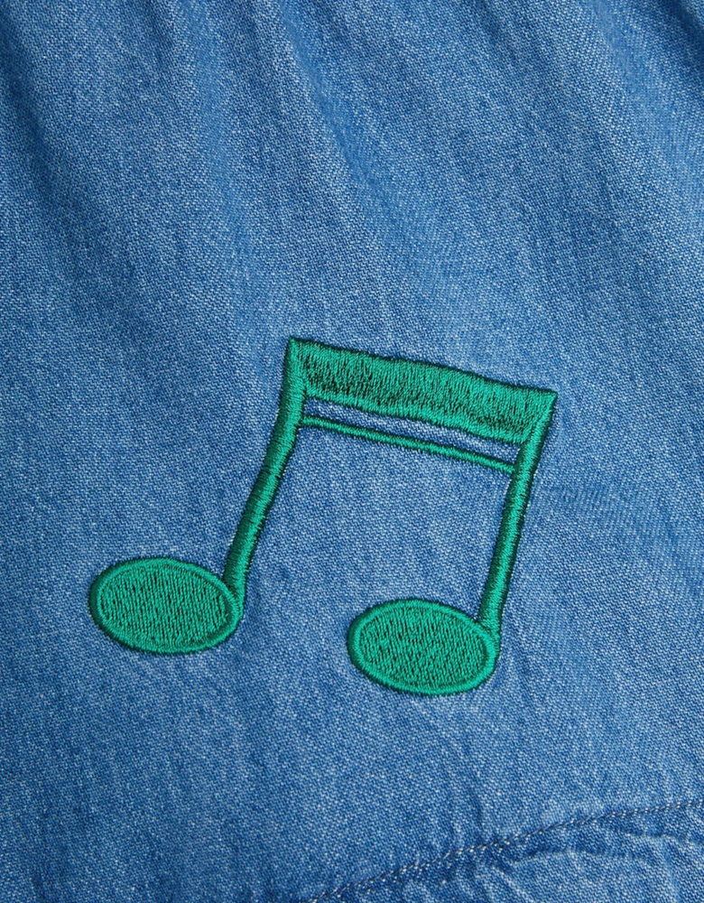 Kids Note Embroidered Denim Shorts in Blue