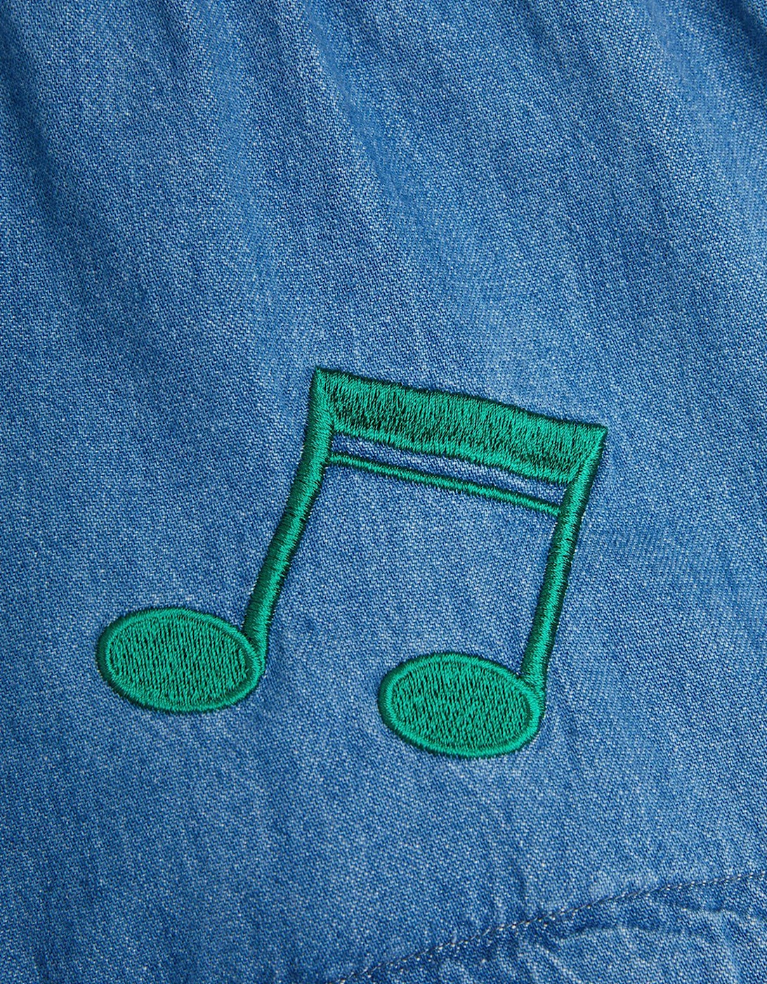 Kids Note Embroidered Denim Shorts in Blue