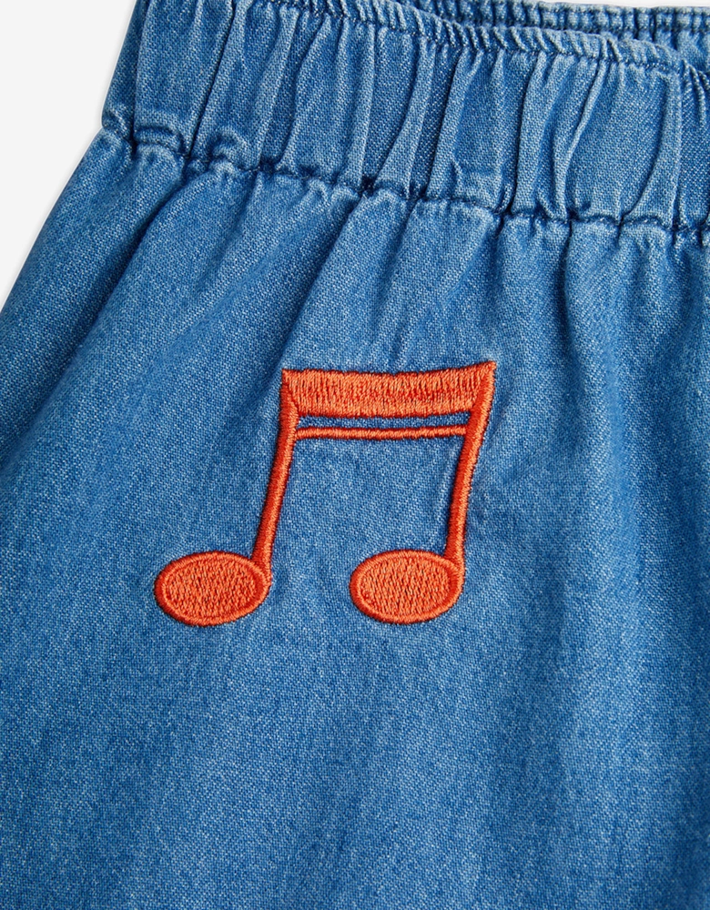Kids Note Embroidered Denim Shorts in Blue