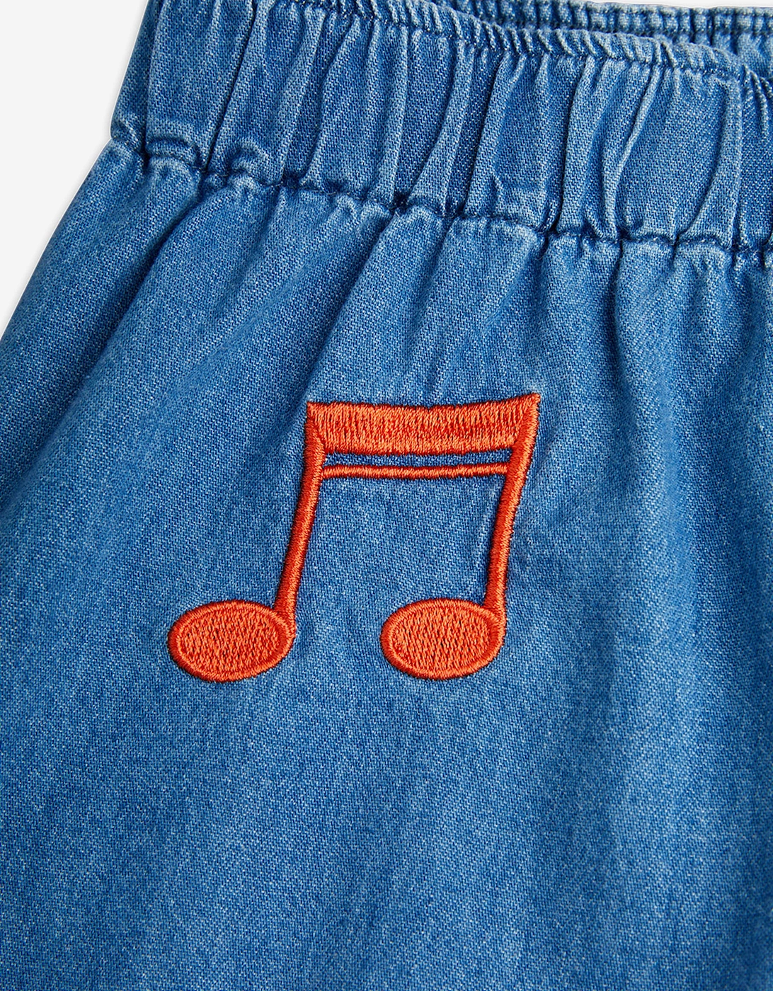Kids Note Embroidered Denim Shorts in Blue