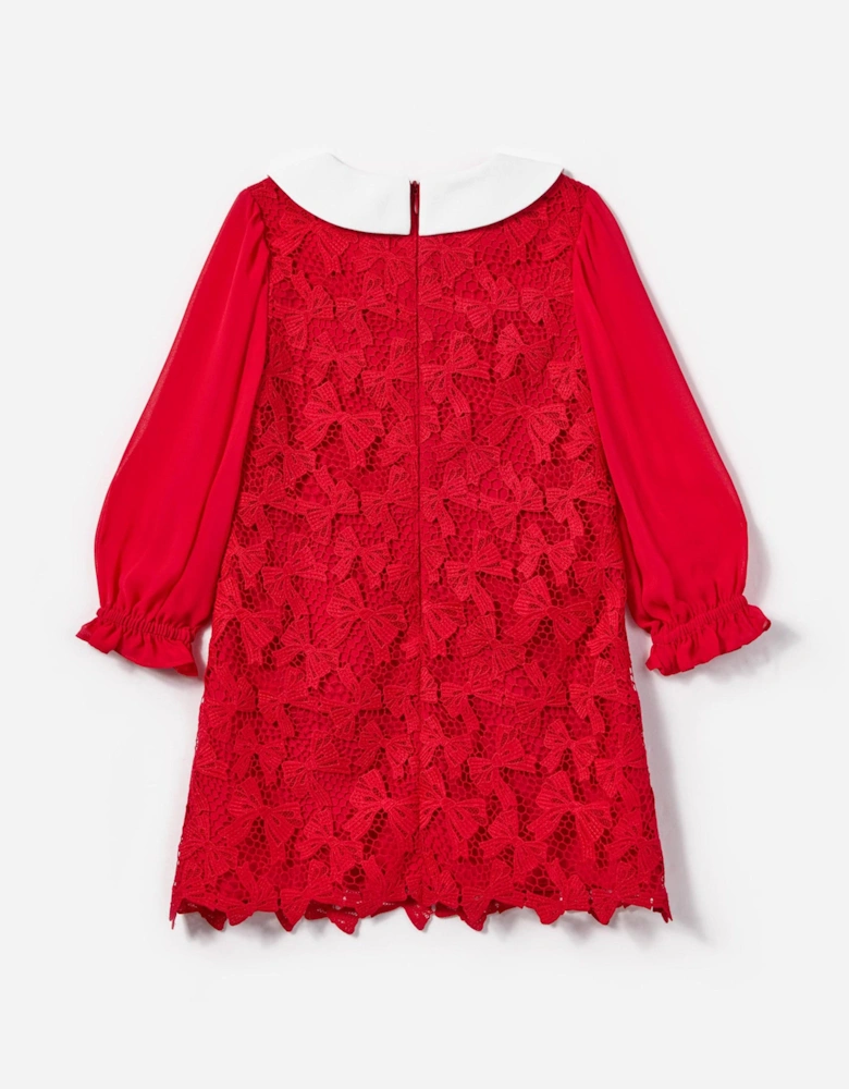 Girls Bow Lace Dress in Red